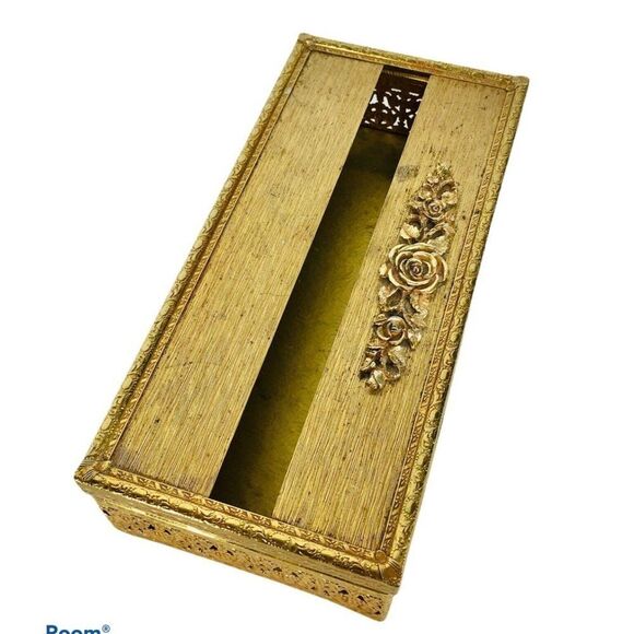 Vintage Hollywood Regency Gold Filigree Tissue Box Holder Baroque Rococo - Picture 2 of 12